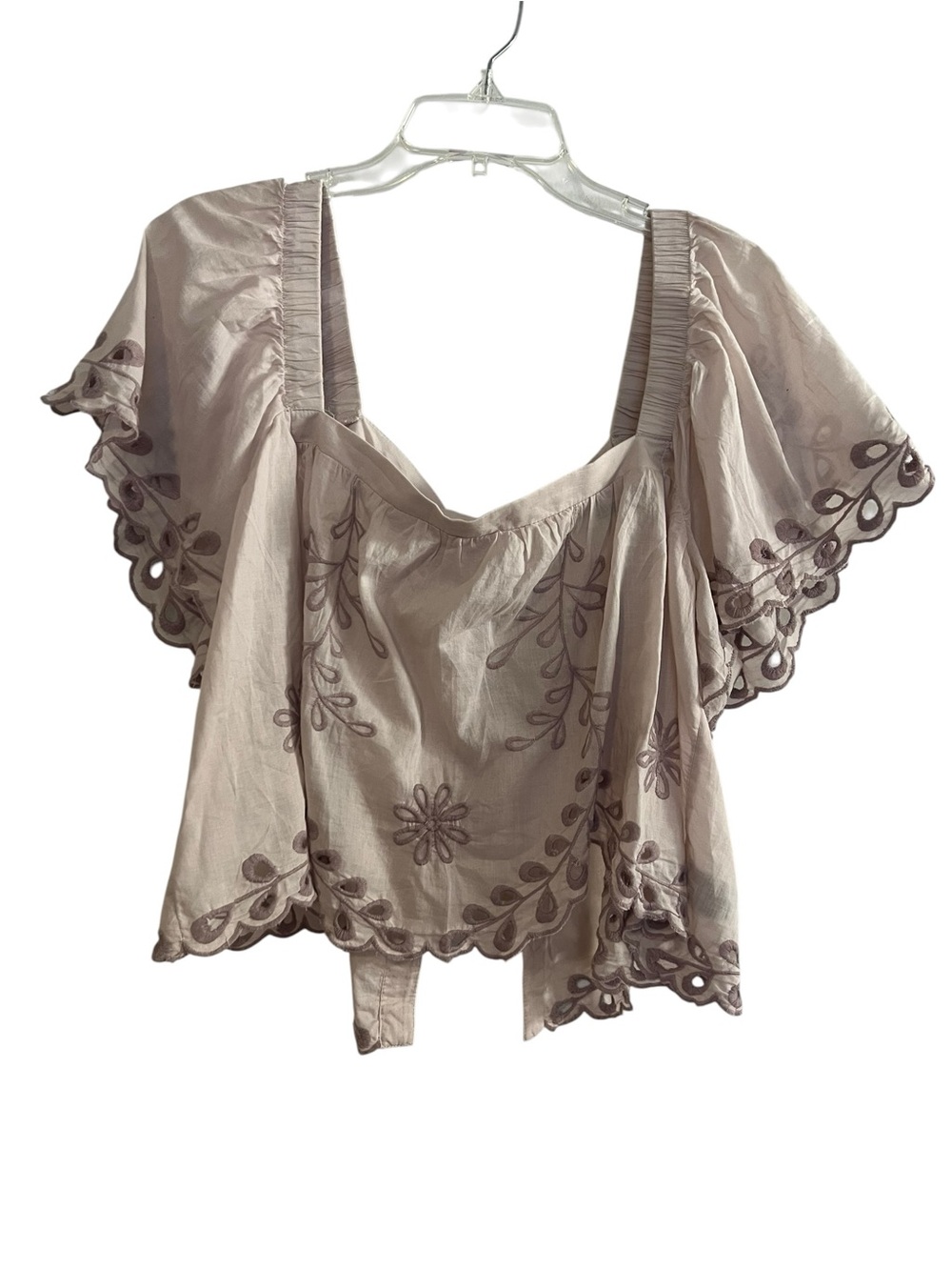 American Eagle Outfitters Beige Floral Embroidered Peasant Top